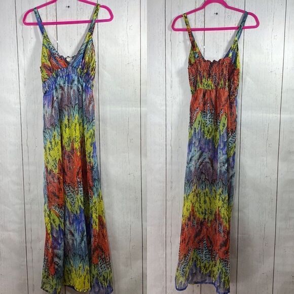 Cute Options Womens Tank Smocked Colorful Maxi Cover Up Dress - Picture 1 of 15